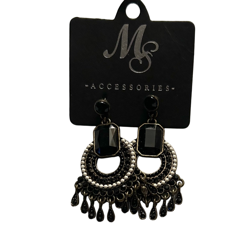 Dangle Earrings with Black Stones NWT